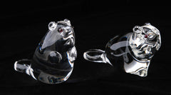 Pair of Steuben Crystal Beavers with Ruby Red Eyes