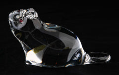 Pair of Steuben Crystal Beavers with Ruby Red Eyes