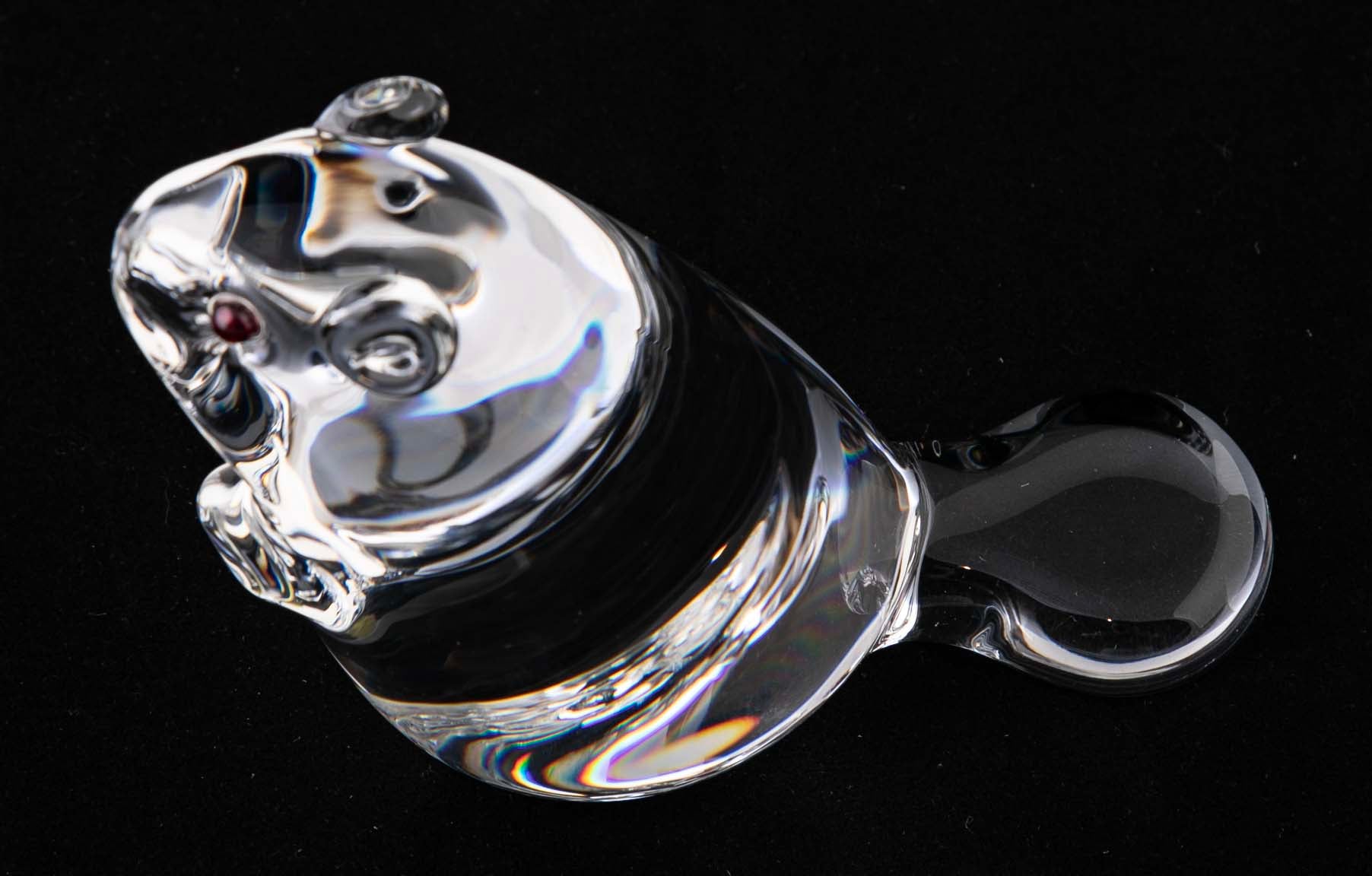 Pair of Steuben Crystal Beavers with Ruby Red Eyes