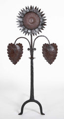 Handsome Pair of Arts & Crafts Sunflower Form Andirons