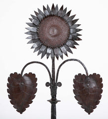 Handsome Pair of Arts & Crafts Sunflower Form Andirons