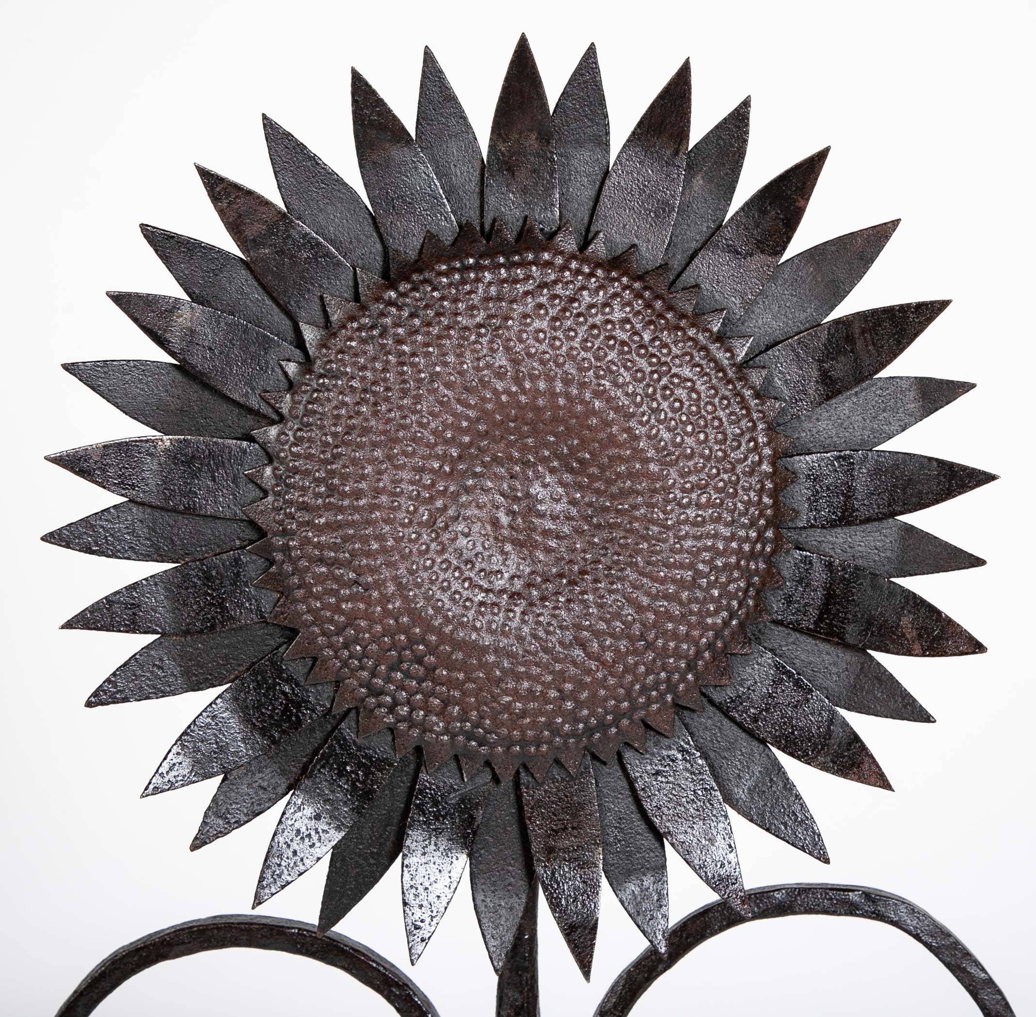 Handsome Pair of Arts & Crafts Sunflower Form Andirons