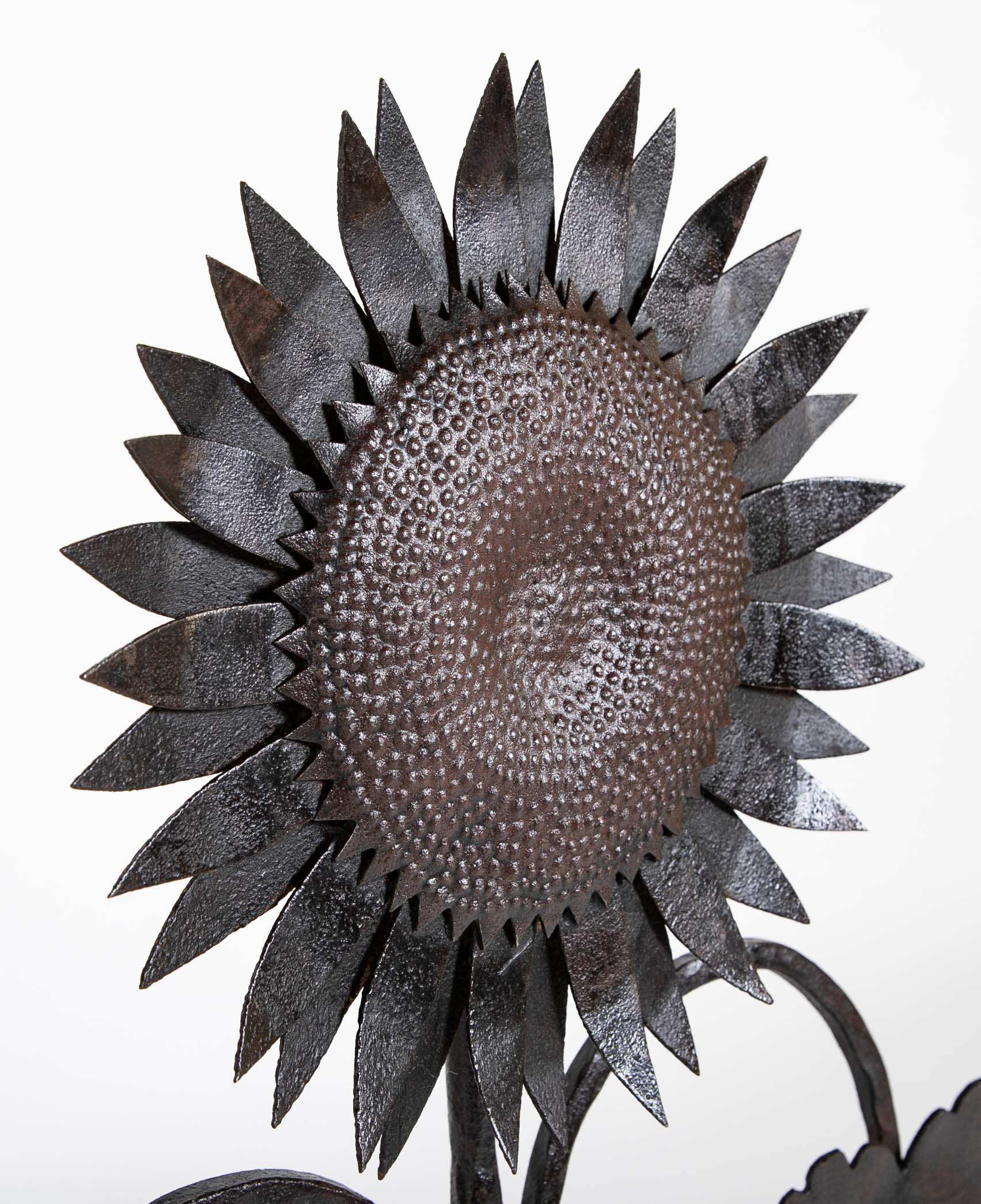 Handsome Pair of Arts & Crafts Sunflower Form Andirons