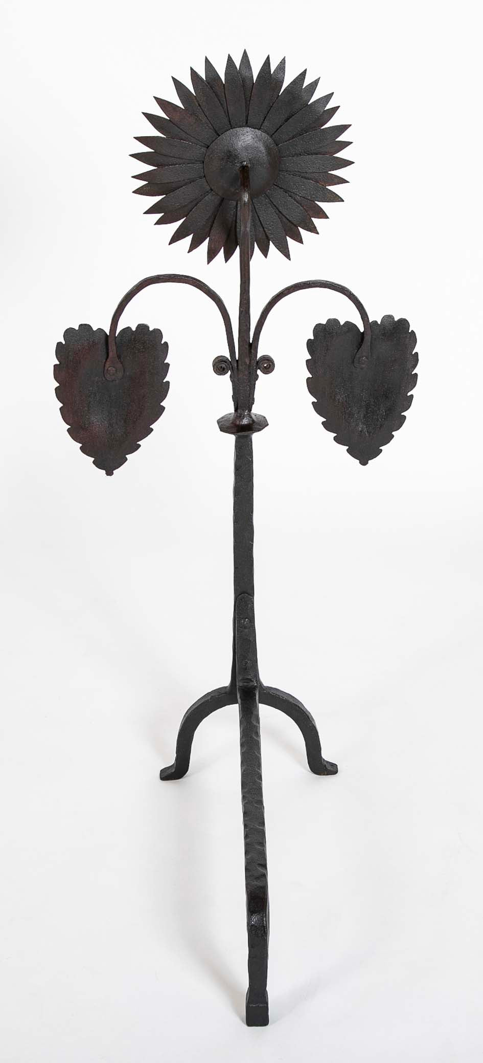 Handsome Pair of Arts & Crafts Sunflower Form Andirons
