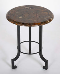 Round Fossilized Top Three Legged Pedestal Table Base in Black Lacquered Metal