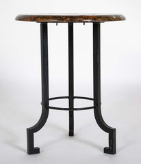 Round Fossilized Top Three Legged Pedestal Table Base in Black Lacquered Metal