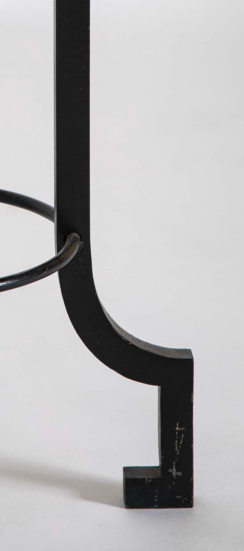 Round Fossilized Top Three Legged Pedestal Table Base in Black Lacquered Metal