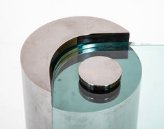 Karl Springer Patinated Steel Side Table with Glass Top