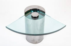 Signed Karl Springer Side Table with Cantilevered Glass Top