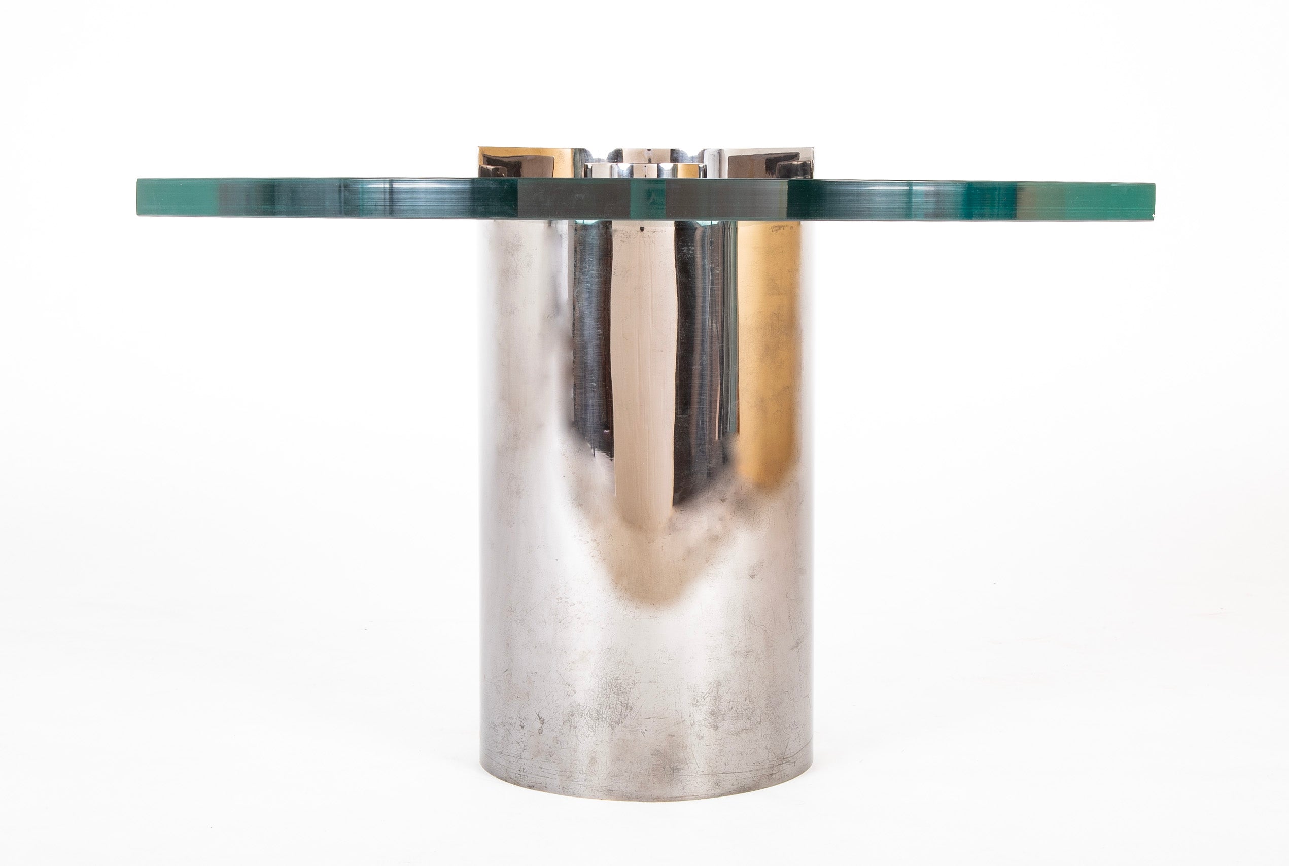 Signed Karl Springer Side Table with Cantilevered Glass Top