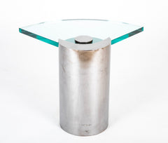 Karl Springer Patinated Steel Side Table with Glass Top