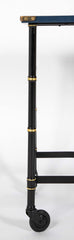 Jacques Adnet Metal, Leather and Wood Side Table on Casters
