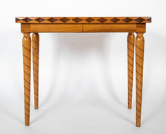 Mid-Century Italian 2 Drawer Wooden Table with Worked Wood Design on Edge & Legs