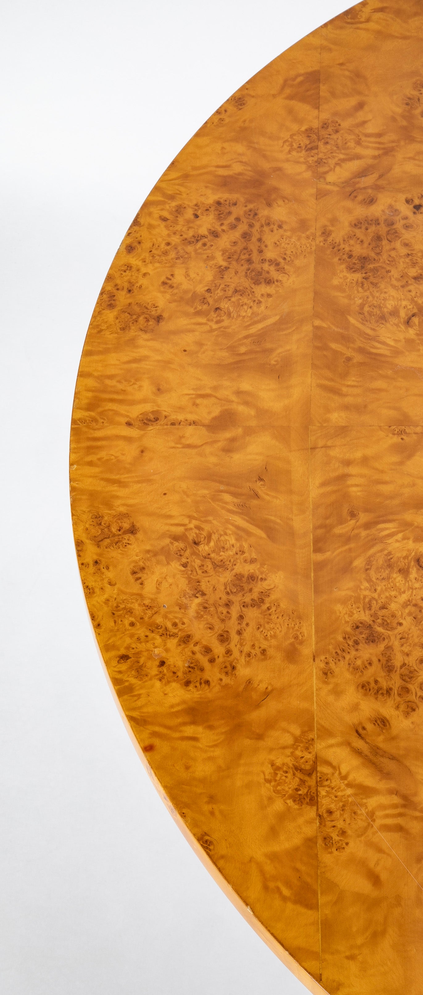 Amboyna Veneer Round Table with Metal Banding by Willy Rizzo
