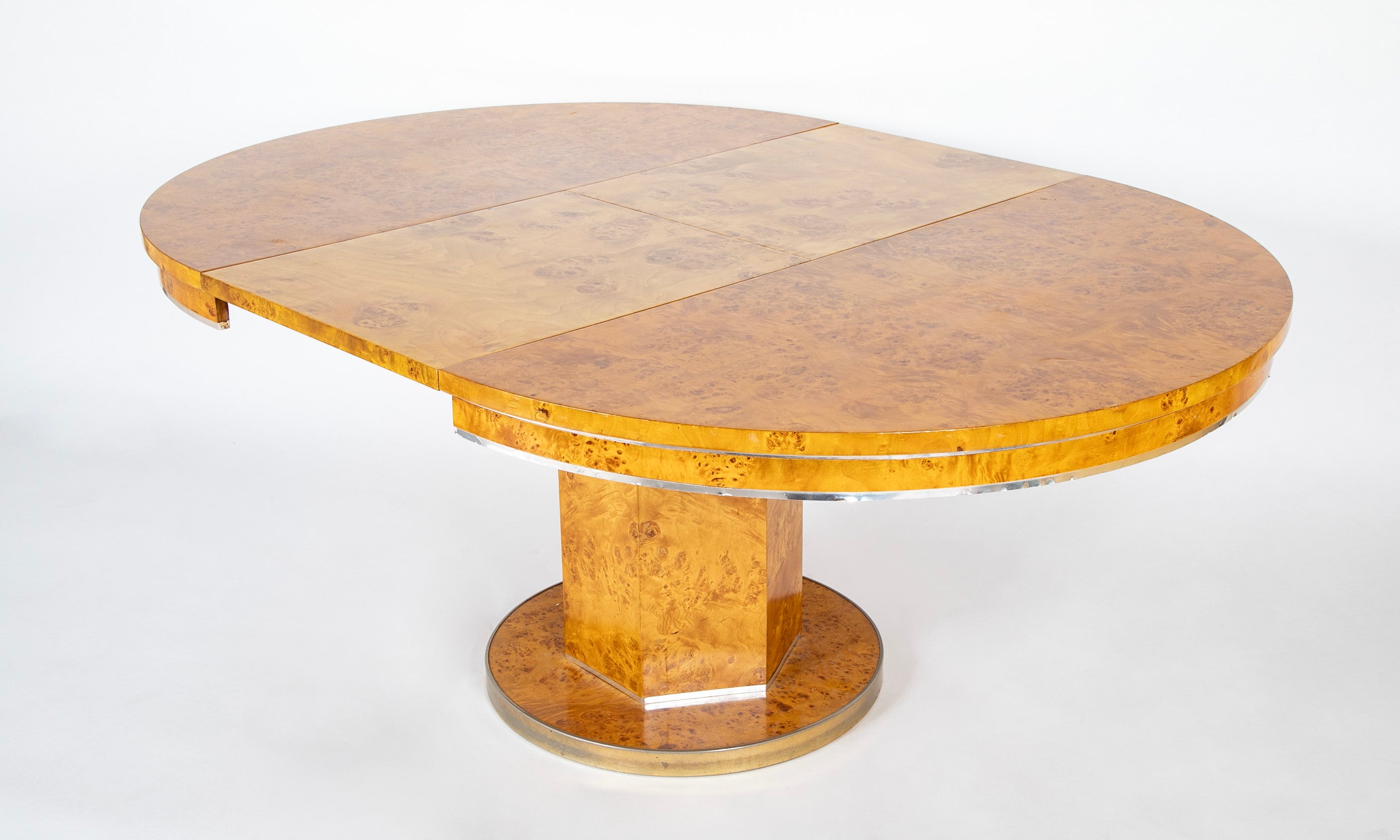 Amboyna Veneer Round Table with Metal Banding by Willy Rizzo