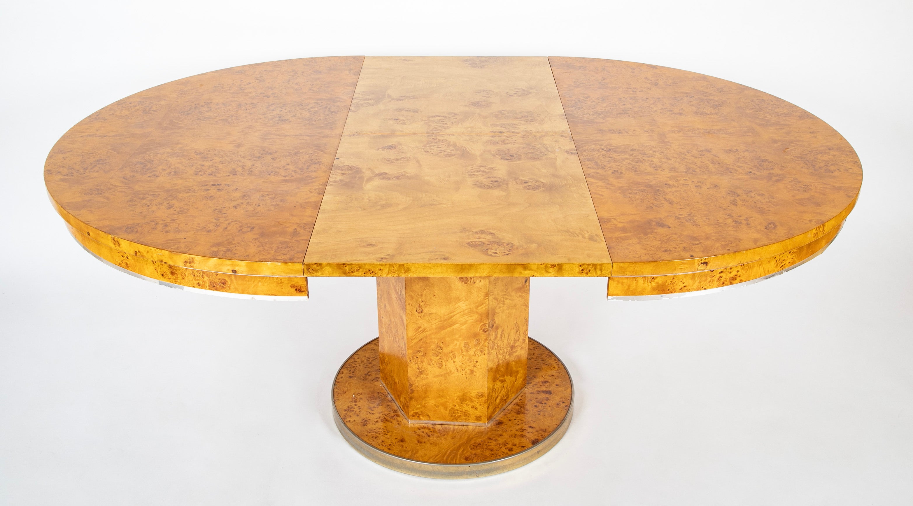 Amboyna Veneer Round Table with Metal Banding by Willy Rizzo