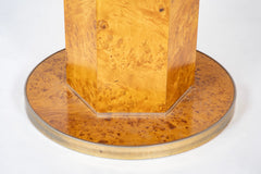 Amboyna Veneer Round Table with Metal Banding by Willy Rizzo