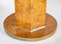 Amboyna Veneer Round Table with Metal Banding by Willy Rizzo