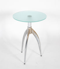 Italian Round Satin Glass Top Tripod Table with Chrome Base