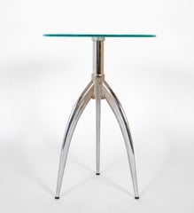 Italian Round Satin Glass Top Tripod Table with Chrome Base