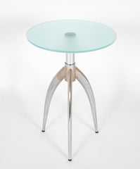 Italian Round Satin Glass Top Tripod Table with Chrome Base