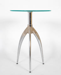 Italian Round Satin Glass Top Tripod Table with Chrome Base