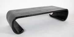 Karl Springer Scroll Coffee Table Covered in Black Faux Crocodile