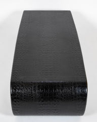 Karl Springer Scroll Coffee Table Covered in Black Faux Crocodile