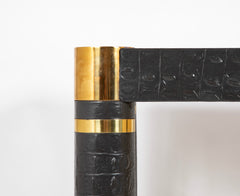 Karl Springer Games Table Embossed Alligator Gray Leather