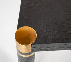 Karl Springer Games Table Embossed Alligator Gray Leather