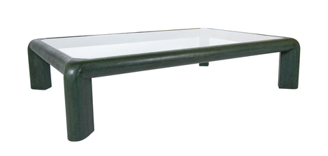 Karl Springer Green Embossed Leather Glass Top Coffee Table