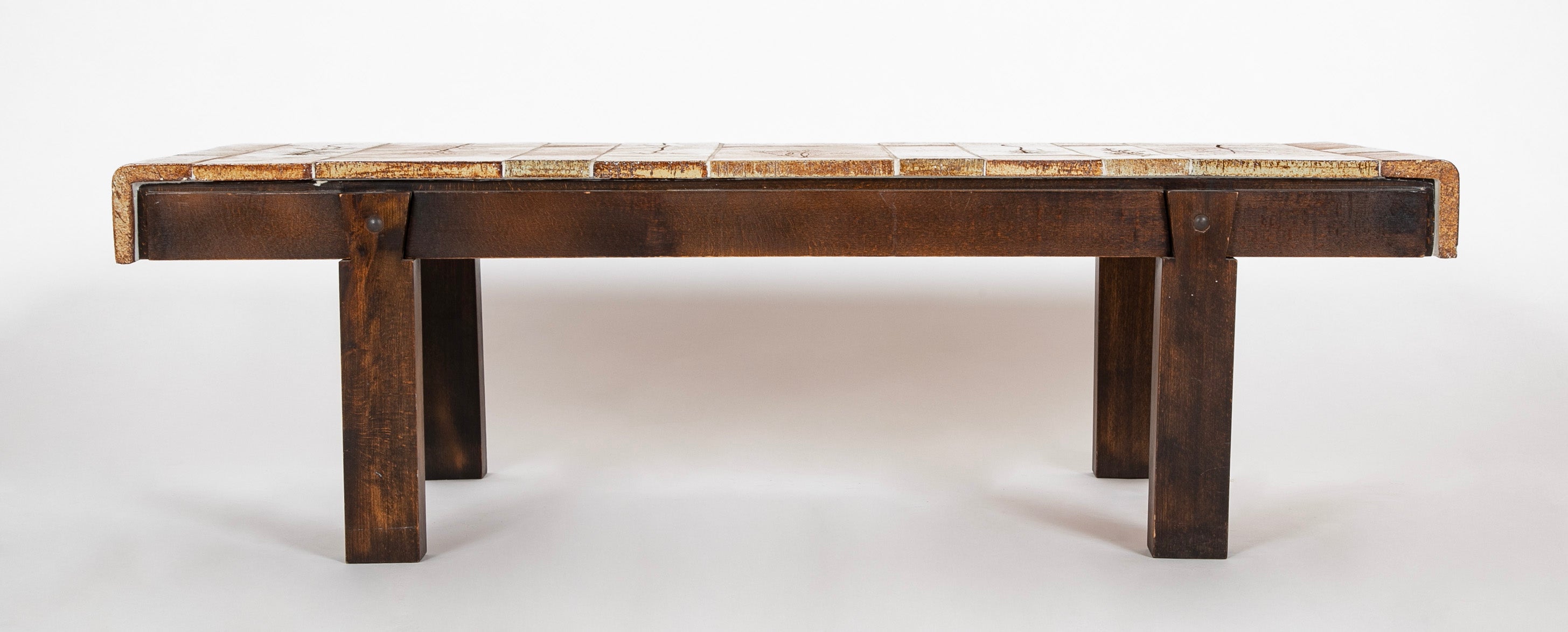 A Roger Capron Coffee Table in Stained Wood & Glazed Ceramic Tile