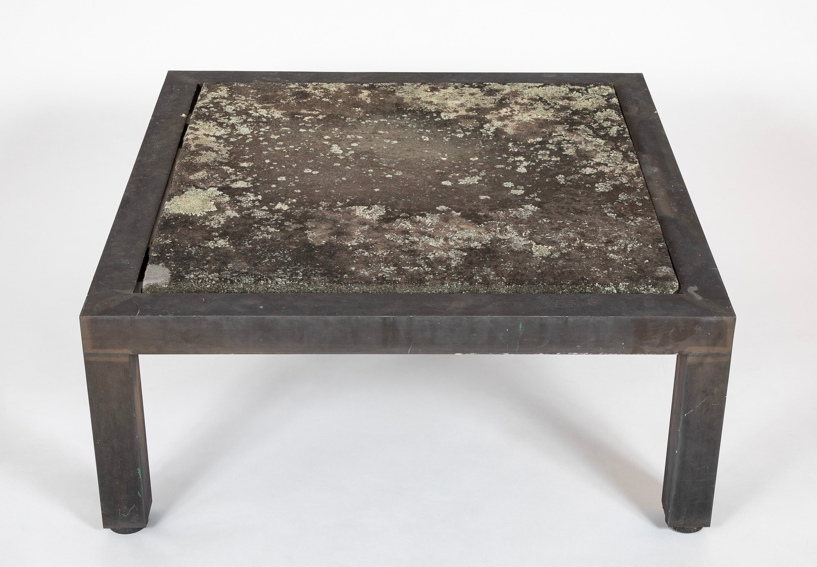 Patinated Aluminum & Slate Coffee Table Designed by Joseph Grusczak