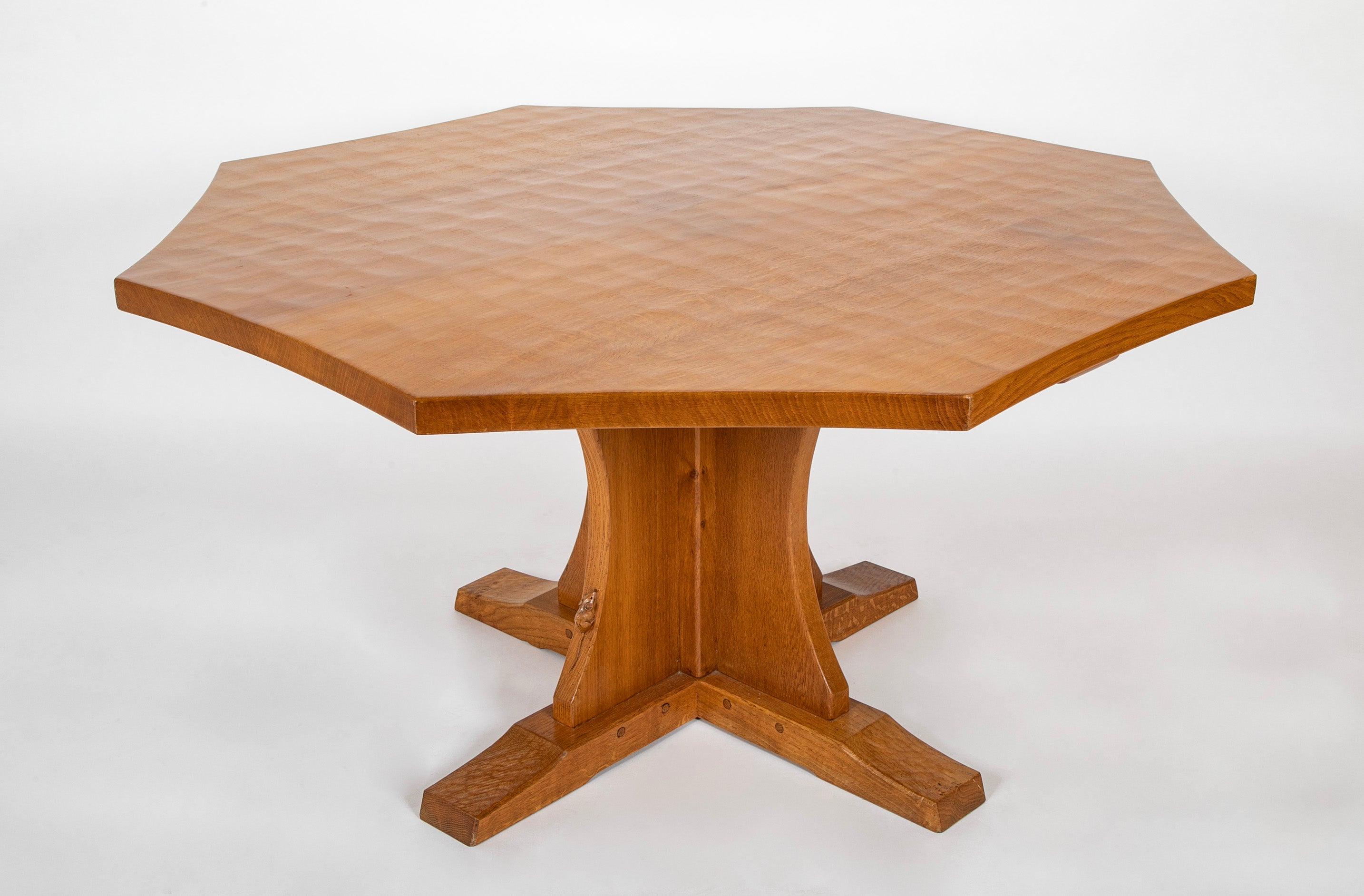 Octagonal Arts & Crafts Oak Center Table by Robert "Mouseman" Thompson