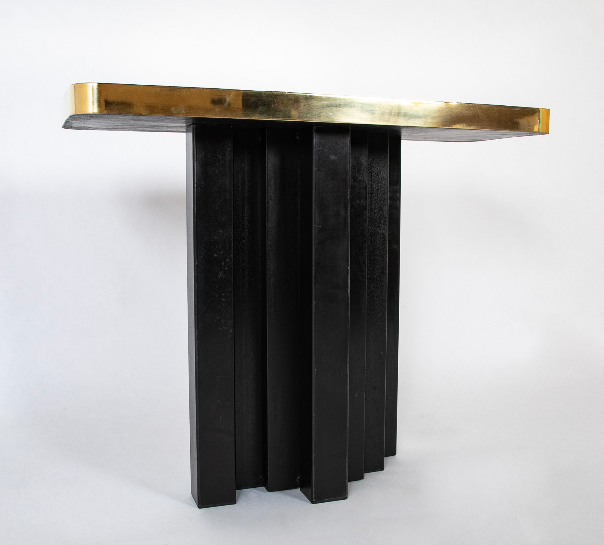 Willy Daro Console with Gilded Brass Top & Black Lacquer Metal Base