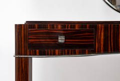 Dominique Dressing Table in Macassar Ebony with Round Mirror