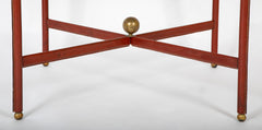 Suite of Jacques Adnet Black & Brown Leather Covered Games Table & Chairs