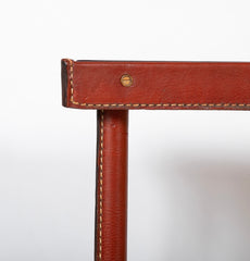 Suite of Jacques Adnet Black & Brown Leather Covered Games Table & Chairs