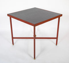 Suite of Jacques Adnet Black & Brown Leather Covered Games Table & Chairs