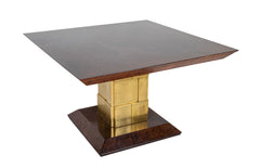 Metal Clad Square Pedestal Table by Luciano Frigerio