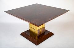 Metal Clad Square Pedestal Table by Luciano Frigerio