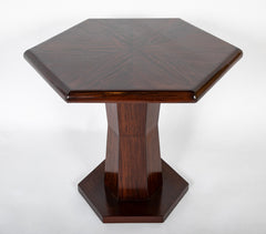Rene Prou ( 1889 - 1947 ) Hexagonal Walnut Pedestal Table
