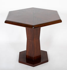 Rene Prou ( 1889 - 1947 ) Hexagonal Walnut Pedestal Table