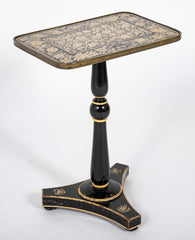 Early 19th Century English Black Lacquered Penwork Decorated Table