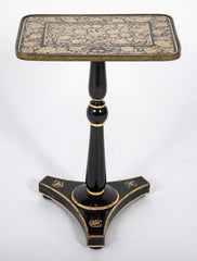 Early 19th Century English Black Lacquered Penwork Decorated Table