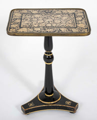 Early 19th Century English Black Lacquered Penwork Decorated Table