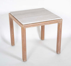 A French Travertine Top Cerused Oak Side Table