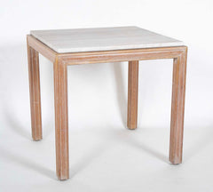 A French Travertine Top Cerused Oak Side Table