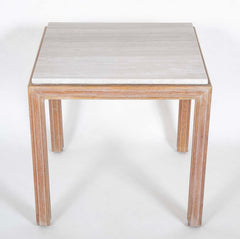 A French Travertine Top Cerused Oak Side Table