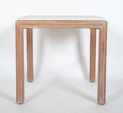A French Travertine Top Cerused Oak Side Table